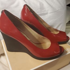 Michael Kors red patent leather wedge